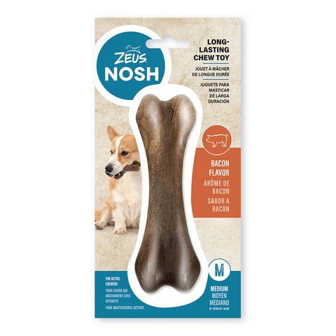 Image of Zeus Nosh Strong Chew Toy Bone Medium Bacon 15cm (6in)