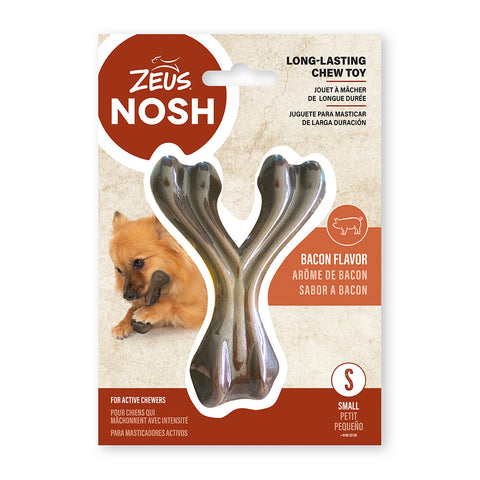 Image of Zeus Nosh Strong Chew Toy Wishbone Small Bacon 11cm (4.5in)