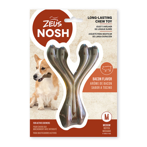 Image of Zeus Nosh Strong Chew Toy Wishbone Medium Bacon 15cm (6in)