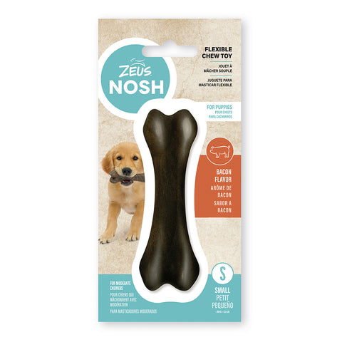 Image of Zeus Nosh Flexible Chew Toy Bone for Puppies Small Bacon 11cm (4.5in)