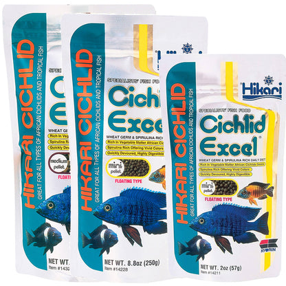 Hikari Cichlid Excel floating pellets in Mini and Medium sizes