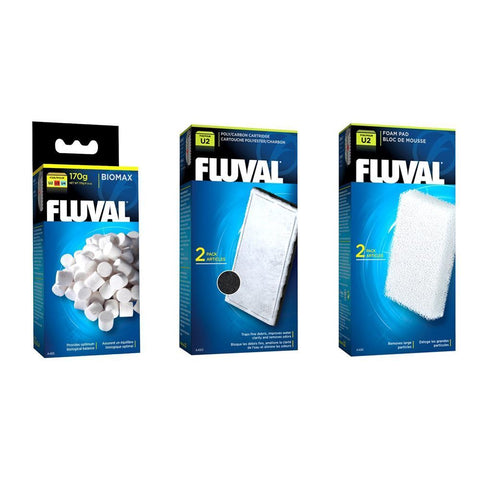 Image of Fluval U2 Aquarium Filter Biomax, Filter Foam and Poly Carbon BUNDLE